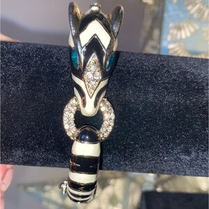 VINTAGE GOLD TONE BLACK WHITE ENAMEL RHINESTONE ZEBRA CUFF BRACELET. Ciner?